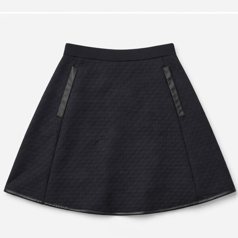 Madewell Navy Quilted Skirt with Leather Trim Size 8